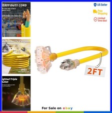 Outdoor Extension Cord 2 FT 12 Gauge 15 Amp 125V Yellow 3 Outlet Waterproof