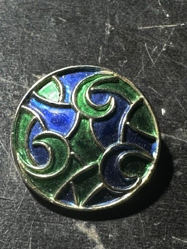 Broche broche prendedor vintage arte nudo celta plata, tono dorado azul verde - Imagen 5 de 7