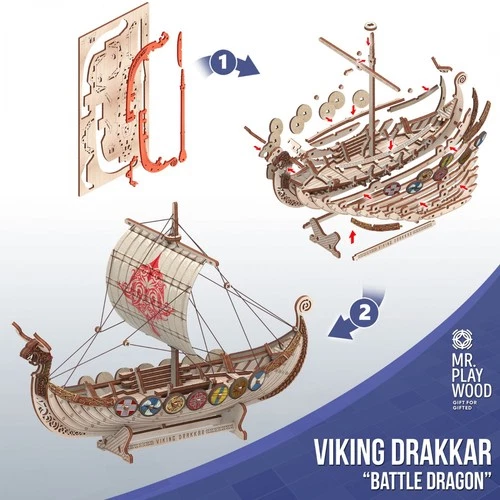 Mr.Playwood Viking Drakkar Longship "Battle Dragon" 3D Puzzle – Wooden DIY Model
