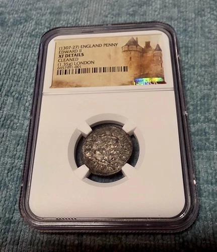 NO RESERVE!! 1307-27 England Penny Edward II Silver Penny  NGC XF Details .