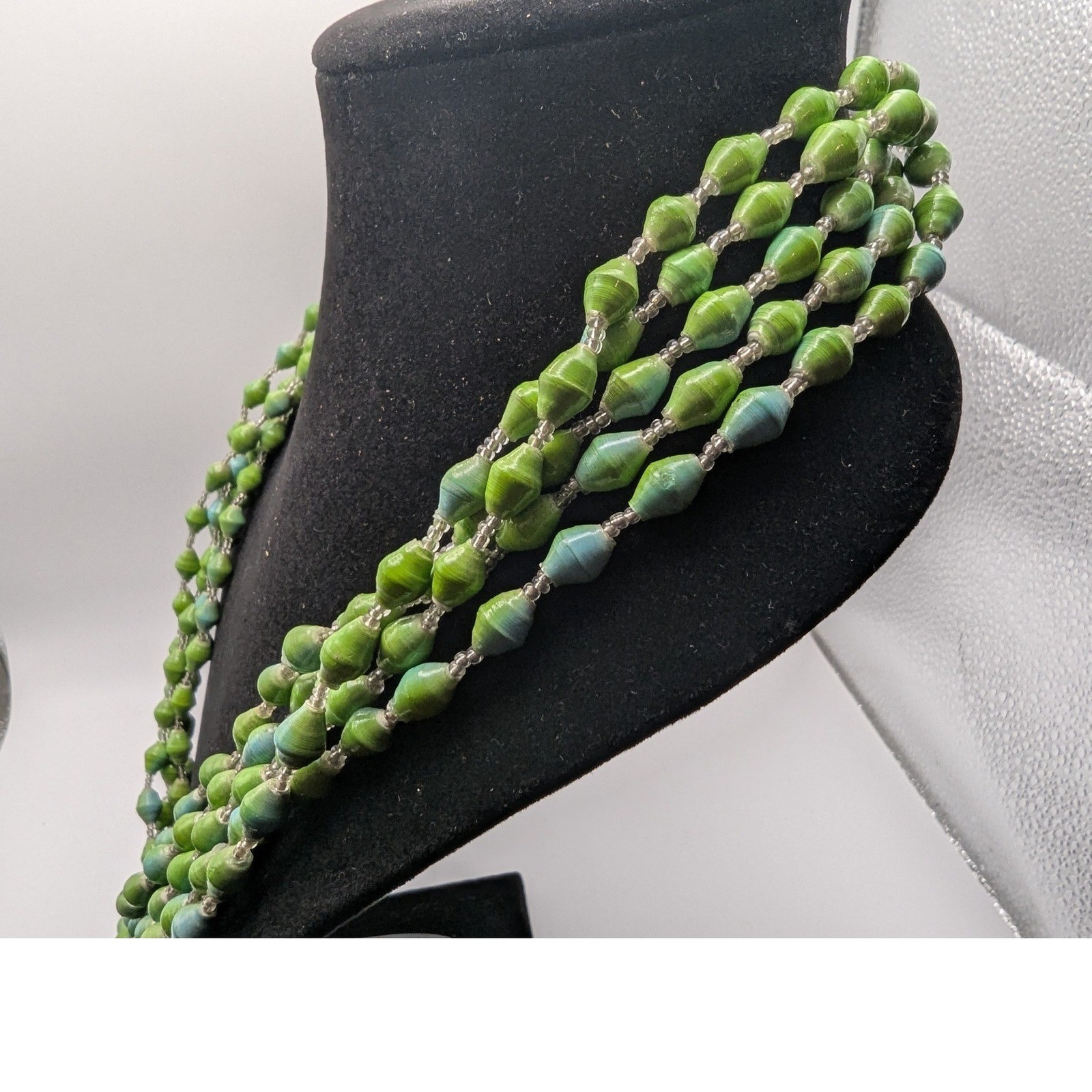 Multi Strand Green Paper Bead Statement Womens Ne… - image 4