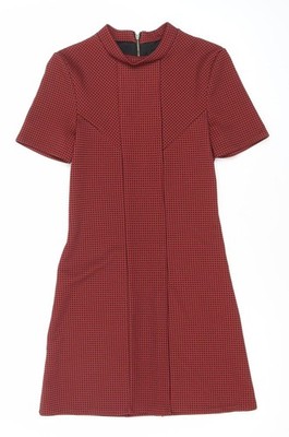 Topshop Damen rot figurbetont knielanges Kleid UK 8 Kurzarm geometrisches Muster