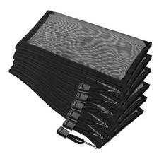 6 Pack Mesh Cosmetic Bags, A6 Nylon Pencil Cases  Zipper Organizer Black 