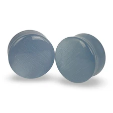 Convex Grey Cat Eye Stone Double Flare Plugs (STN-694) set ear gauges PICK SIZE