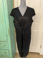 GRACE KARIN NWT STRETCHY SEQUINS, CAP SLEEVE V-NECK EVENING DRESS WITH TIE 2XL
