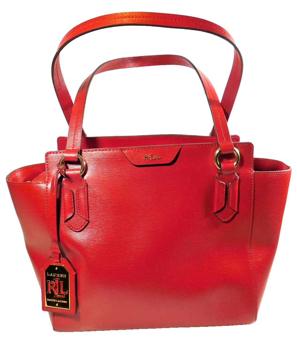 Lauren Ralph Lauren Red Leather Zip Top Double Strap Shoulder Handbag