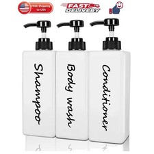 Shampoo and Conditioner Dispenser Set of 3, 21oz Modern Refillable Shampoo Pu...