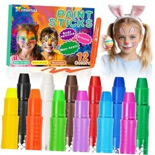 Face Paint Sticks for Kids 12 Colors, Washable 6 UV Colors  6 Classic Colors