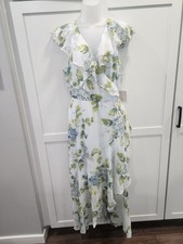 NEW Lauren Conrad Floral Cream Blue Green Blush Ruffle Wrap Maxi Dress Size XXL