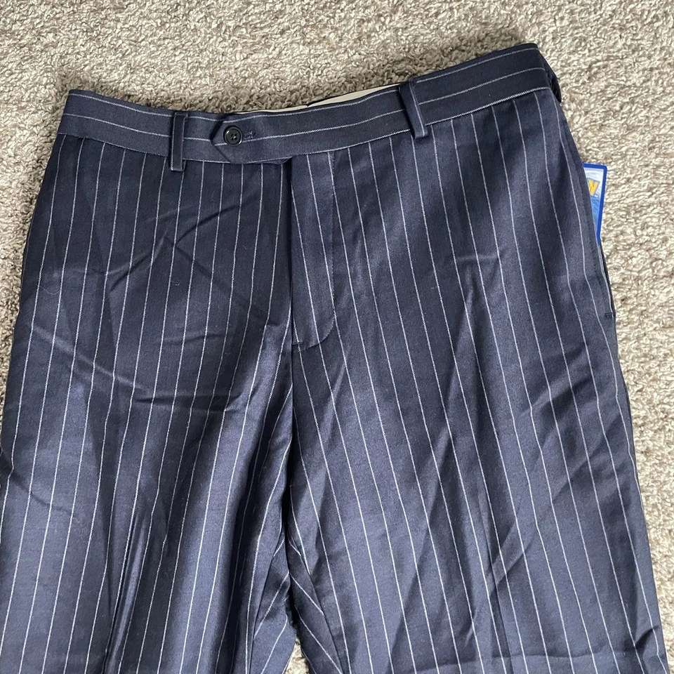 Pantalones Brooks Brothers Regent para hombre 36x30 azul marino a rayas lana elásticos usados en excelente estado a rayas Foto 3 de 4