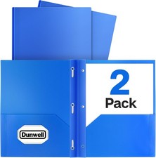 Plastic 2-Pocket Folders with 3 Prongs, Blue, 2 Pack, Poly