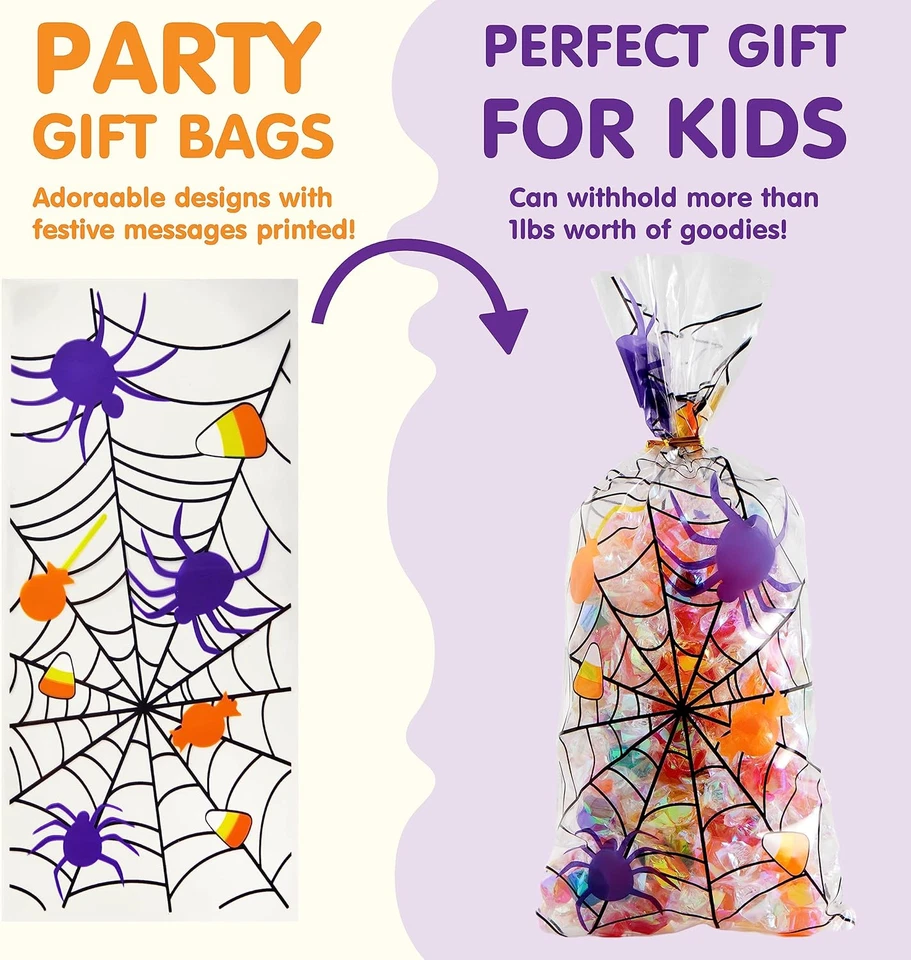 150 PCS Halloween Cellophane Candy Bags, Clear Treat Bags with Twist Ties, Hallo - Image 4 of 4