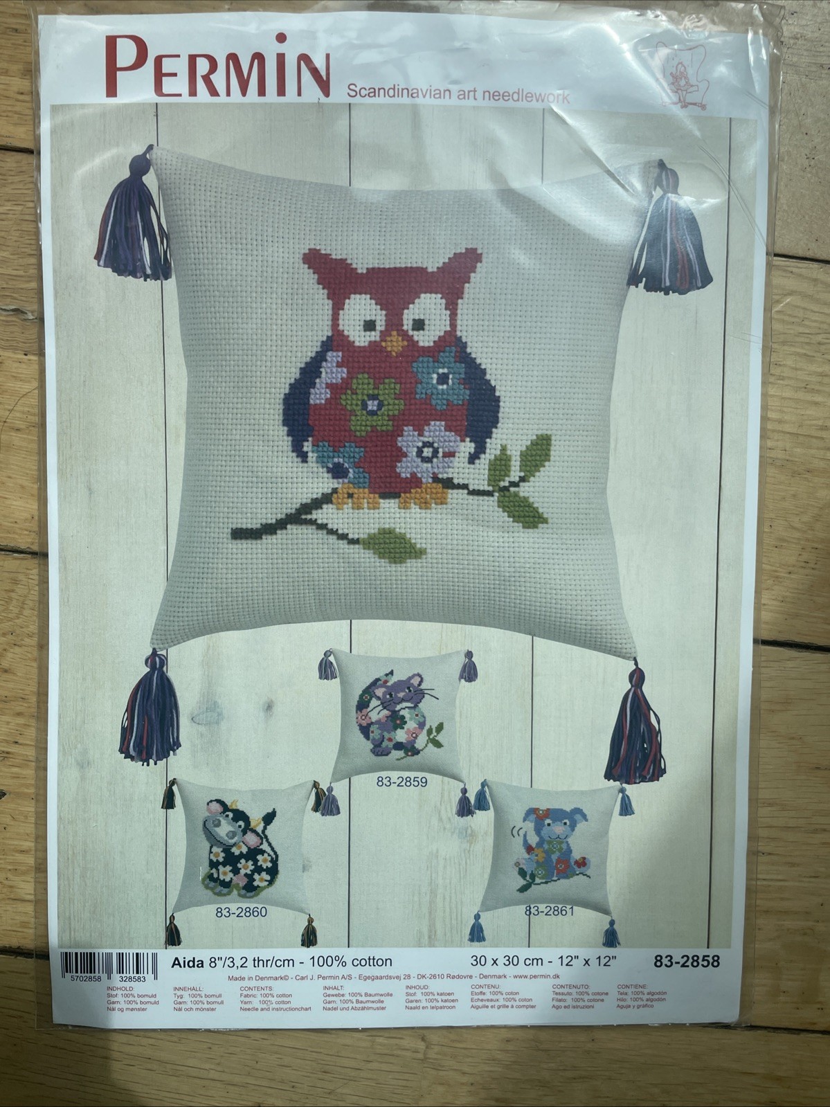 Permin Owl Cushion Counted Cross Stitch Kit New