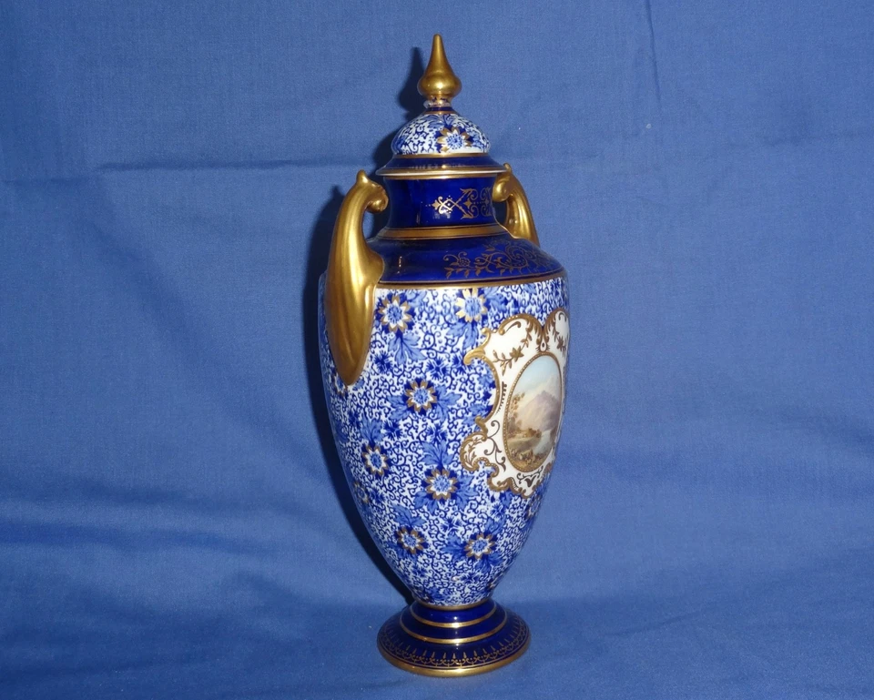 Antique COALPORT porcelain vase : Mountain landscape scene c1898 - Image 3 of 4