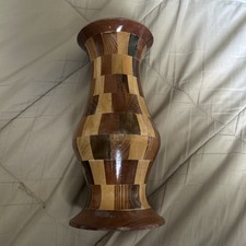 Handmade Segmented Wood Vase 9 Tall Multi Tone Vintage Artisan Turned Decor. 7