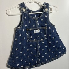 Baby Guess Denim Dress Rare Vintage 90s Y2K 9mo Overalls Jumper Daisy Flower