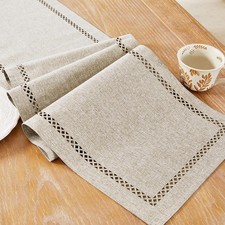 Burlap Style Farmhouse Table Runner 13 x 90 Inch Coffee Rustic Geometric Hollow
