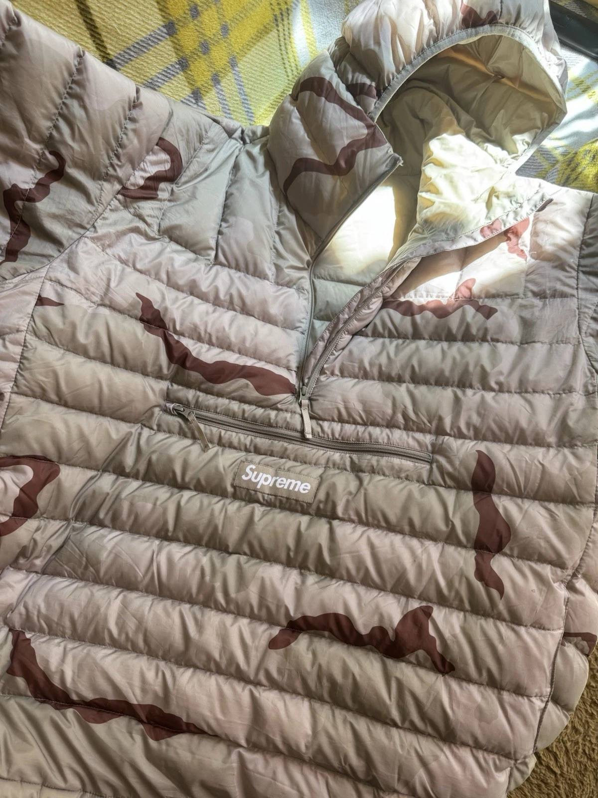 Pull Supreme duvet à capuche camouflage désert kaki marron veste XL 