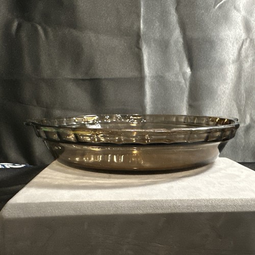 Vintage Pyrex 229 Brown Amber Smoke 9" Flavor Saver Pie Plate Fluted Edges