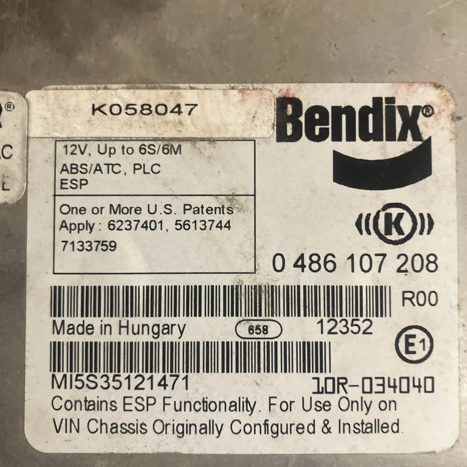MÓDULO FRENO BENDIX 0 486 107 208 ABS/ATC PLS ESP K058047 PACCAR Q27 6040 1901 Foto 3 de 4