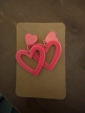 Pink Heart Dangle Drop Earrings Plastic Hook Lobe Love Valentine's Day Fashion