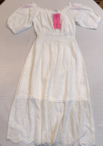 Betsey Johnson Women M White Eyelet Embroidered Off the Shoulder Midi Dress  | eBay