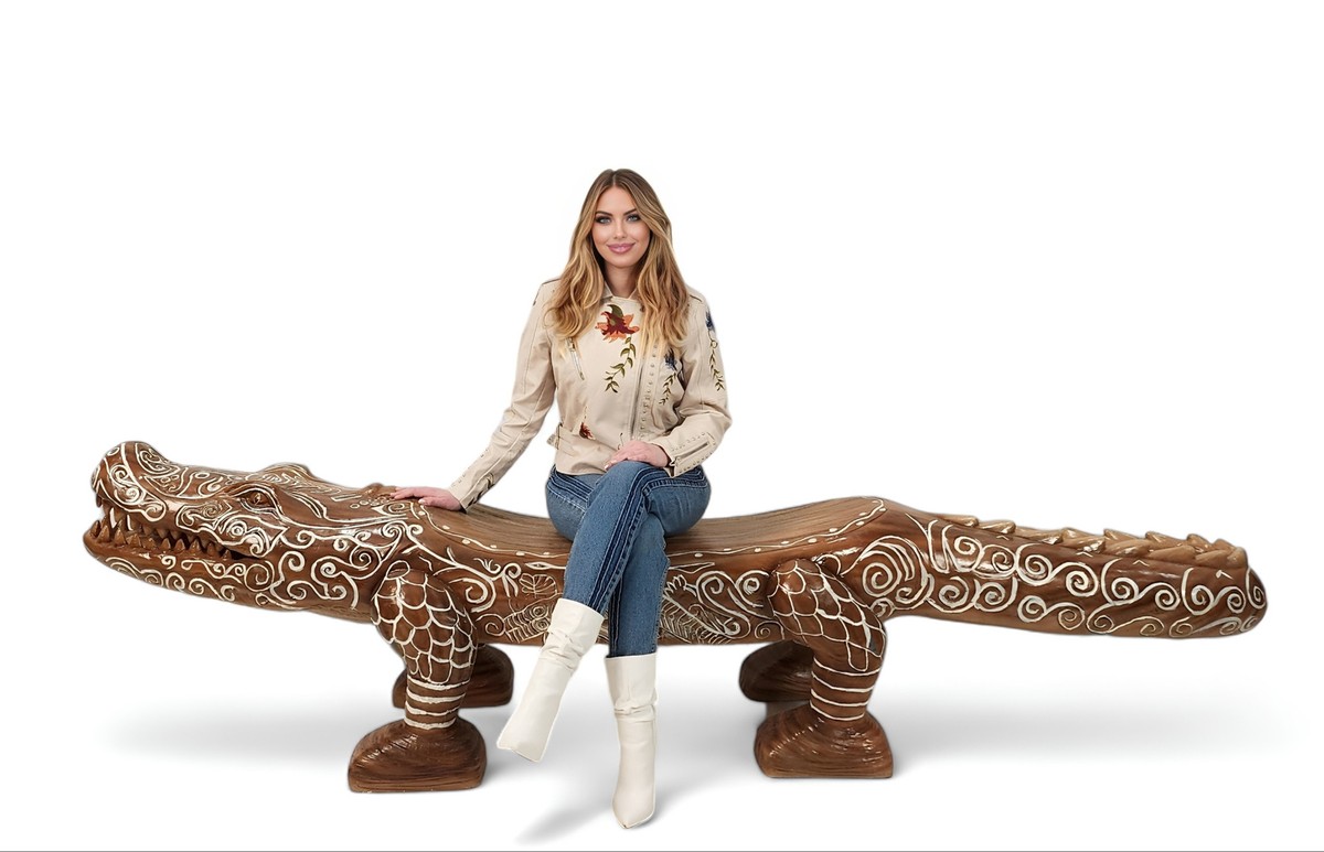 Alligator Crocodile Bench Chair Statue Huge - Resin Wood Finish