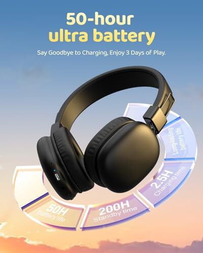 Kids Bluetooth Headphones, Wireless Headphones with HD ANC Microphone, 50 Black - Picture 6 of 7