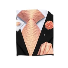  Men Ties Set Woven Necktie and Lpel Pin Pocket Square Cufflinks Sets Orange
