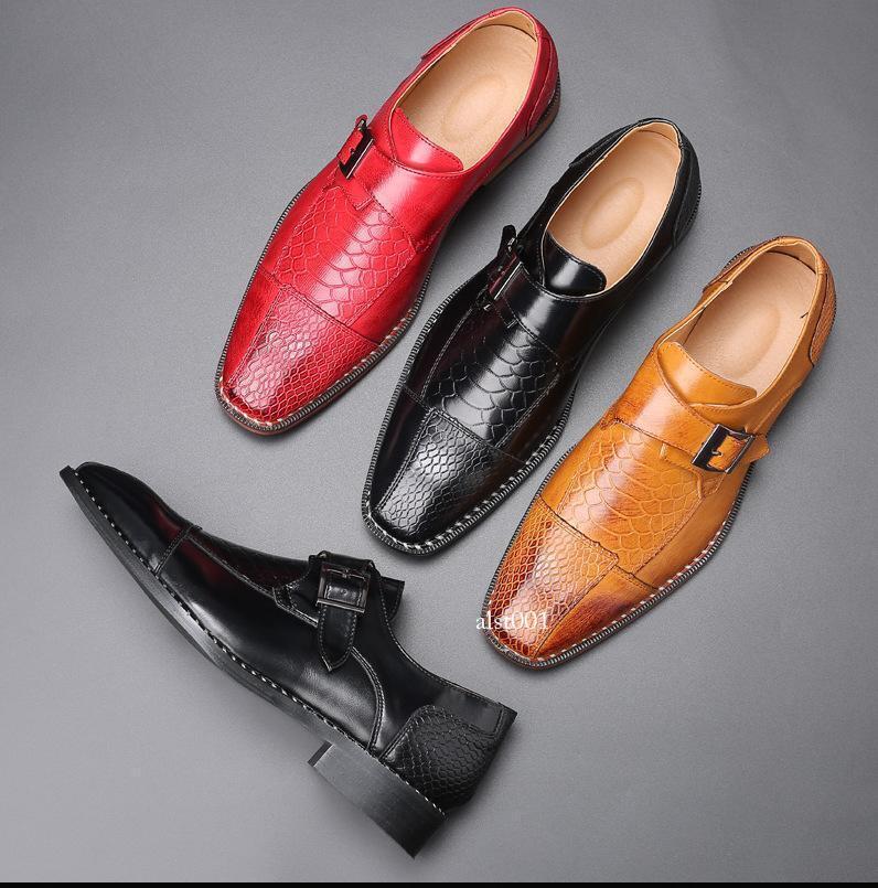 Mens Faux Leather Pointy Toe Buckle Wedding Business Casual Dress