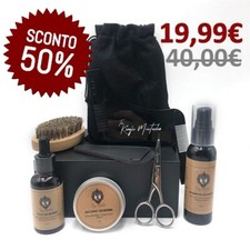 💈🎁SET CONFEZIONE PROFESSIONALE LUSSO KIT CURA BARBA 9 PRODOTTI 100% BIO UOMO 