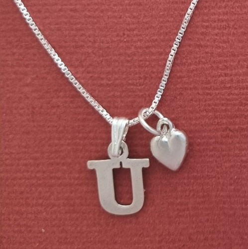 Sterling Silver Initial Letter Necklace Alphabet Heart Solid 925 pendant n chain - Picture 34 of 39
