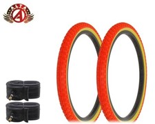 2 Alta BICYCLE WIRE BEAD 20 X 1.75 BMX DURABLE TIRES RED/GUM COMP III W/TUBES.