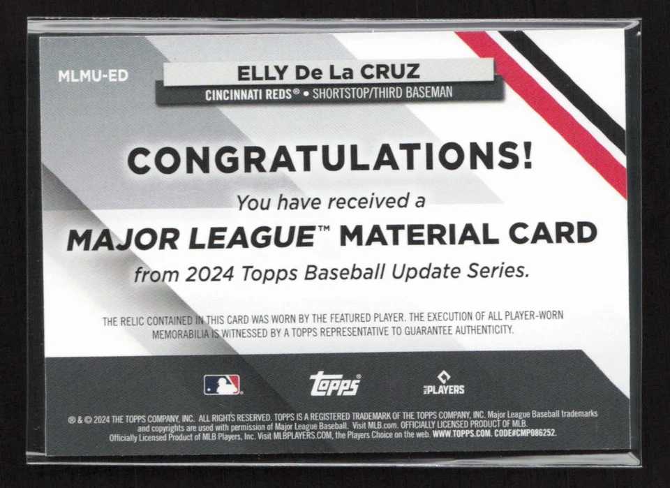 2024 Topps Update #MLMU-ED Elly De La Cruz Major League Material Relic - Image 2 of 2