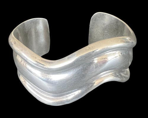 Los Ballesteros Taxco Mexico Sterling Silver Modernist Wave Cuff 60g