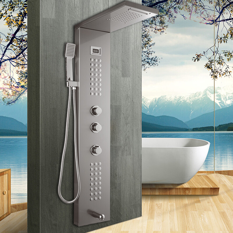 Thermostatic Bathroom Shower Panel Column Tower With 2 Body Jets Twin Head - View #10