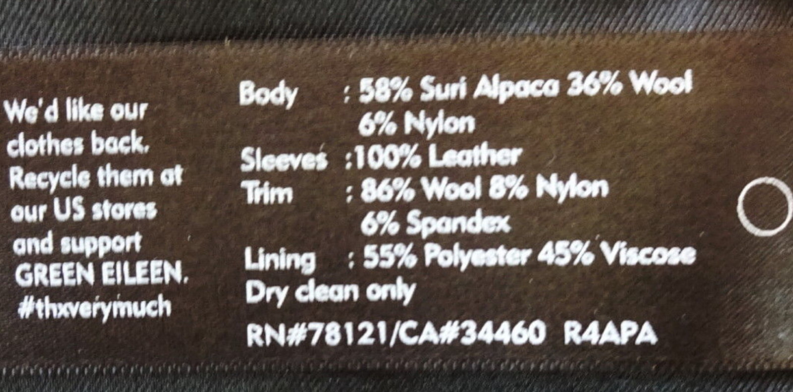 $748 Eileen Fisher Vintage Suri Alpaca Jacket X Small 2 4 Leather Sleeves NWT image 8