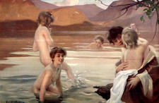 Artist PAUL CHABAS Vintage Postcard - Bathers - 1910s, Unposted