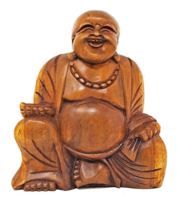 Statue Bouddha Heureux En Bois - Porte-bonheur - Sculpture Moine Budai - Neuf