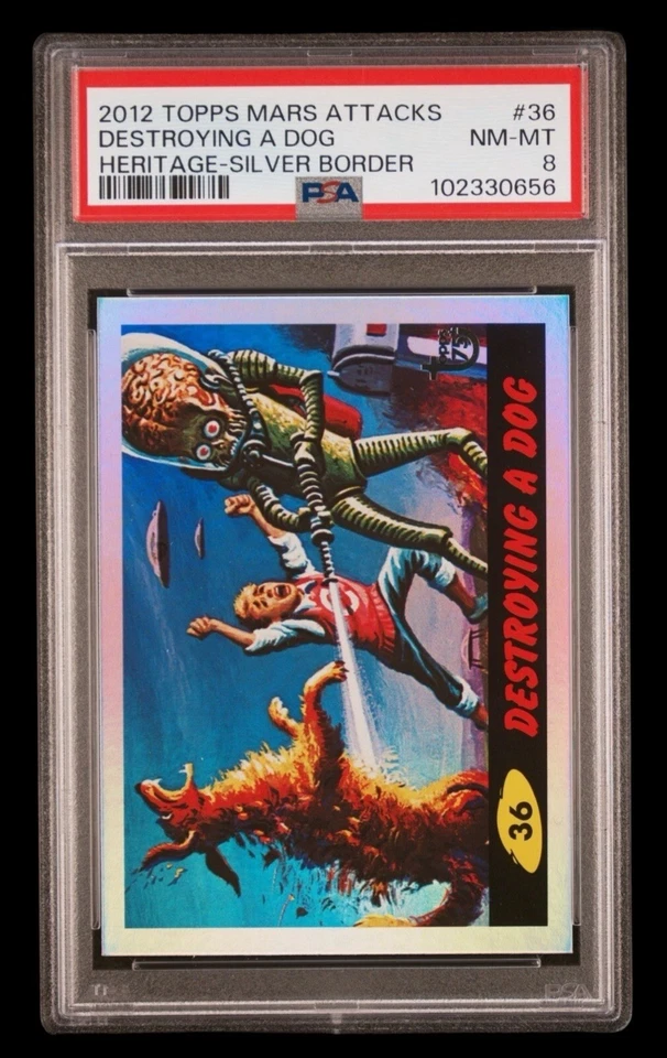2012 topps heritage #36 destroying a dog; silver SSP mars attacks PSA 8  (Pop 1) - Image 2 of 4