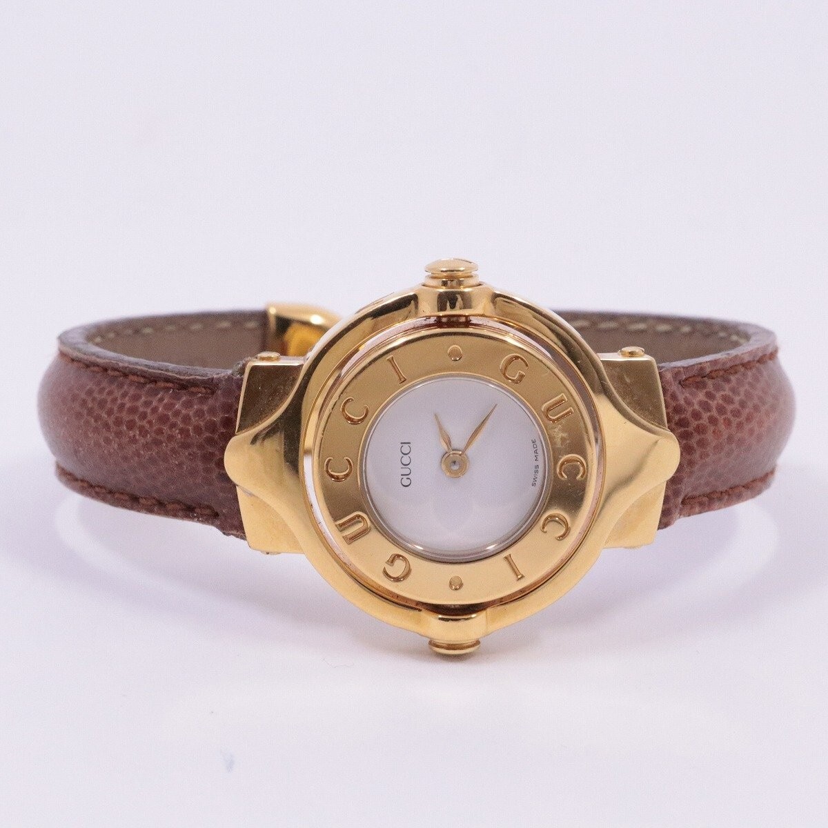 GUCCI 時計 6600  リバーシブル バングル ブラウン GUCCI Bangle Watch Reversible 6600 Gold Plated Leather