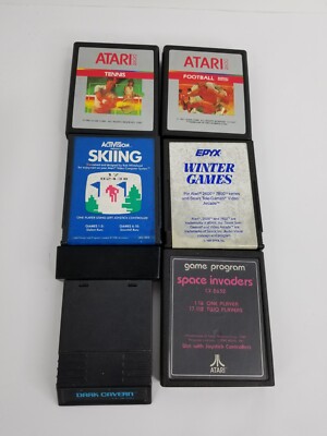 Atari Game Lot of 6: Tennis, Football, Skiing, Winter Games, Space Invaders