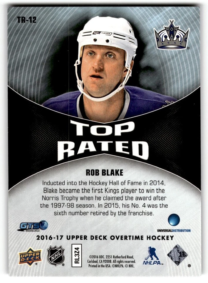 Rob Blake 2016-17 Upper Deck Overtime Top Rated #TR-12 Los Angeles Kings - Image 2 of 2
