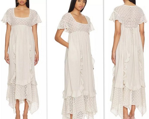 NWT FREE PEOPLE Bring the Romance Handkerchief Hem Maxi Dress S in Navy - Picture 3 of 20