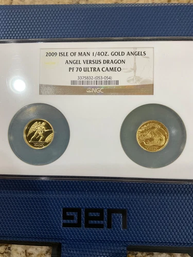 2009 Isle Of Man 1/4oz Angel vs Dragon NGC PF 70 PROOF 2 COIN SET