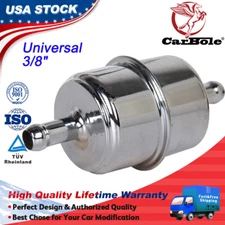 Chrome  Fuel Filter Fits 3/8" ID Hose Carburetor Inline Car Gas Filter Universal