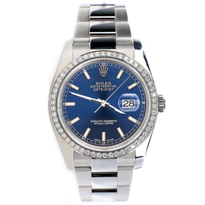 Rolex Datejust 36MM Blue Index Dial Watch with Custom VS1 Diamond