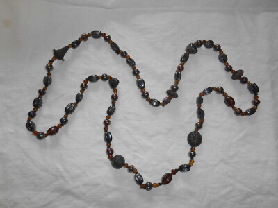 Collier Vintage En Perles De Verre Noires - Occasion, Bijou Rétro Et élégant