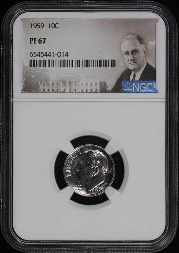 1959 Roosevelt Dime NGC PF-67 White House FDR Portrait Label
