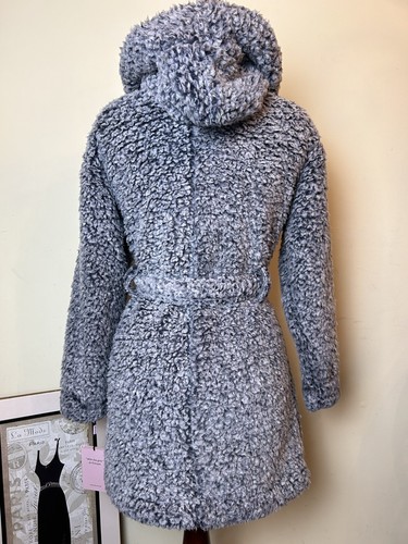 Avec Les Filles Trench Coat Size XS Gray Hoodie Polyester Pocket Belted - Picture 3 of 7